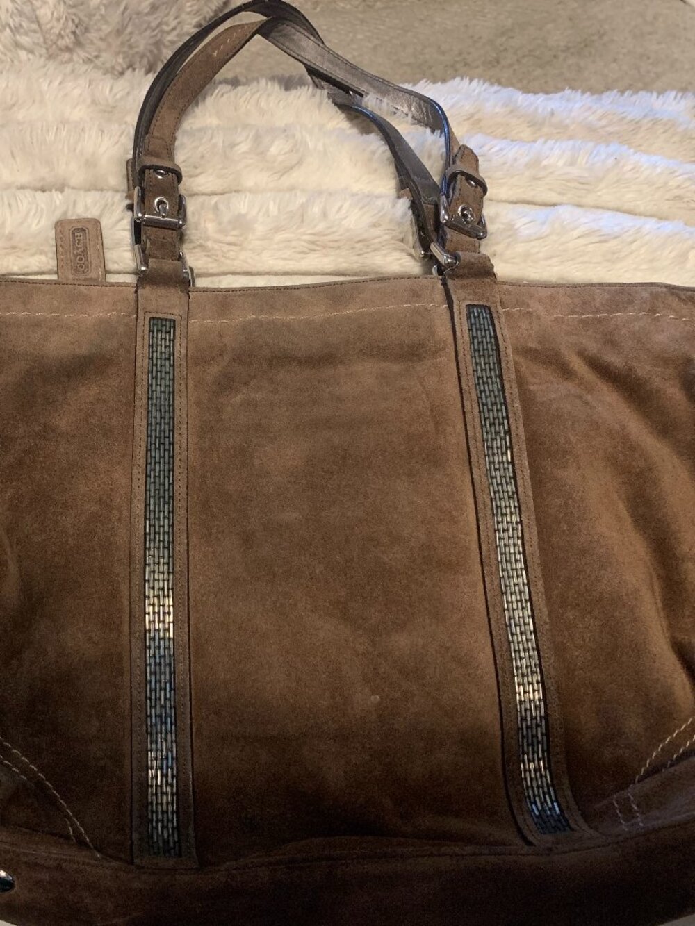 Light Brown Suede Coach Bag - Picture 2 of 5